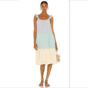 Rails Capri dress mixed rainbow stripe a-line tank blue yellow green ruffle M